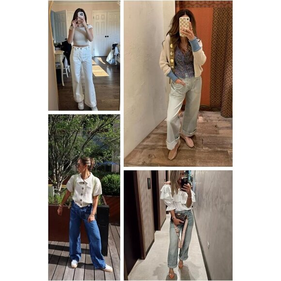 Women's High Waisted Straight Leg Baggy Jeans Casual Trendy Cargo Pants - Picture 5 of 5